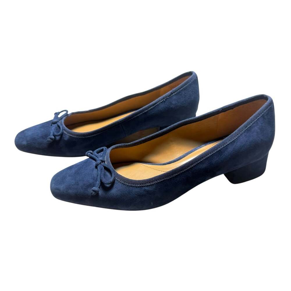 Talbots Navy Suede Block Heel Bow Pumps Size 8M